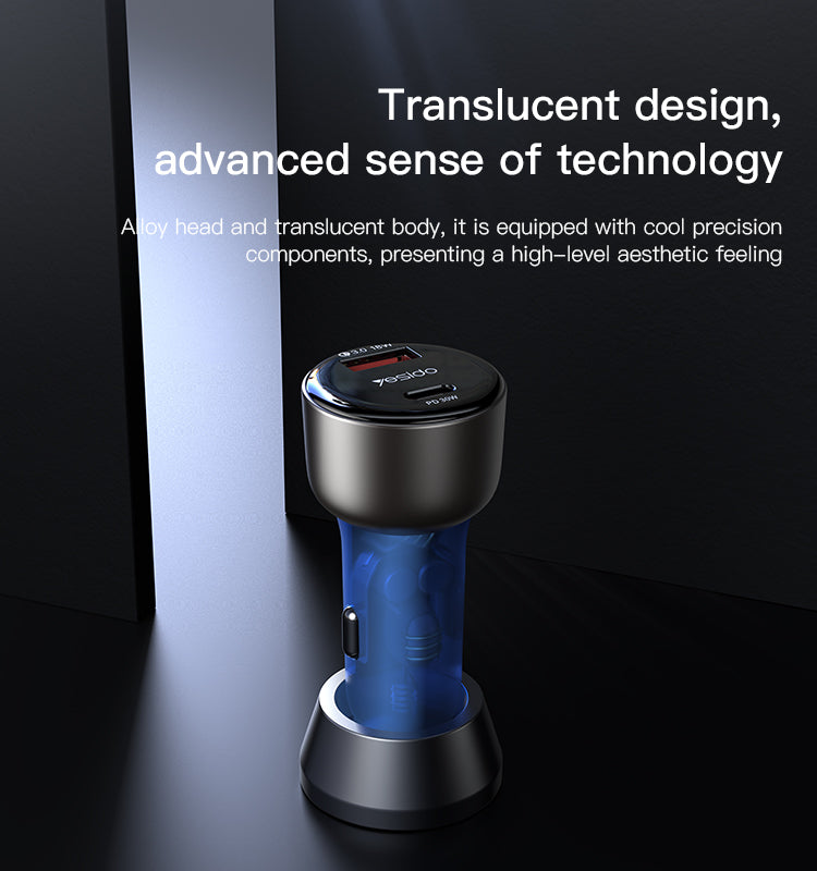 48W zinc alloy+ABS semi-transparent blue car charger Y52