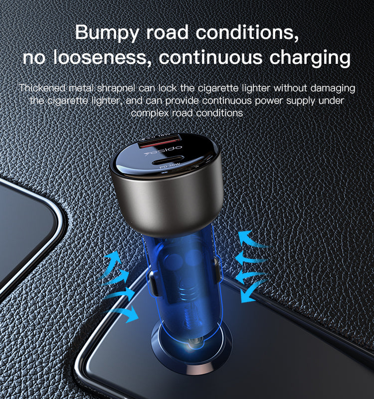 48W zinc alloy+ABS semi-transparent blue car charger Y52