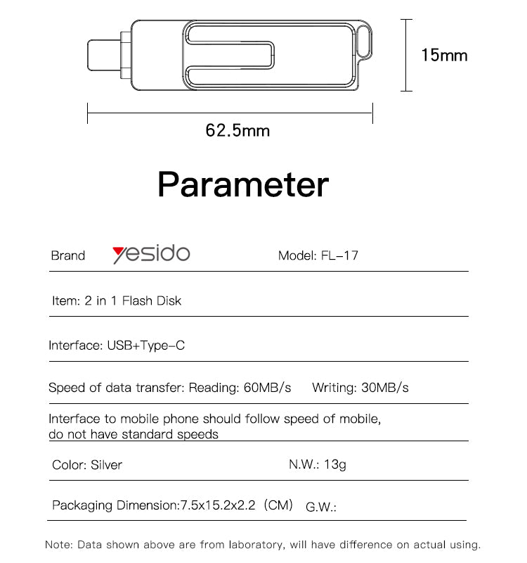 2 in 1 Type-C, USB-A adapter memory stick FL17