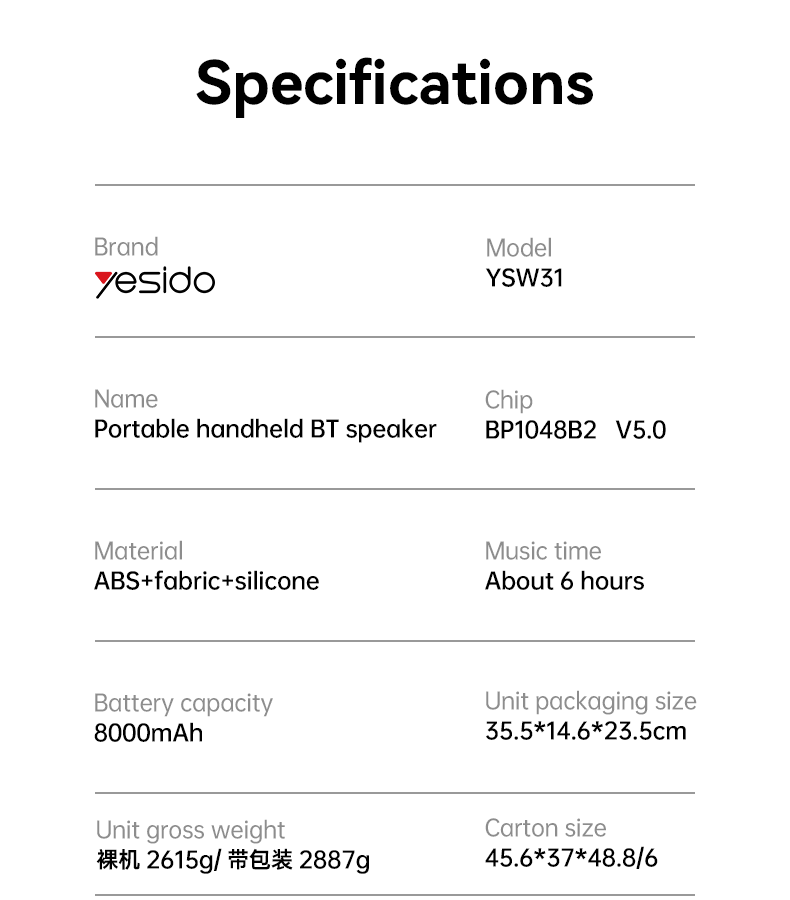 SPEAKER YESIDO YSW31 BLACK