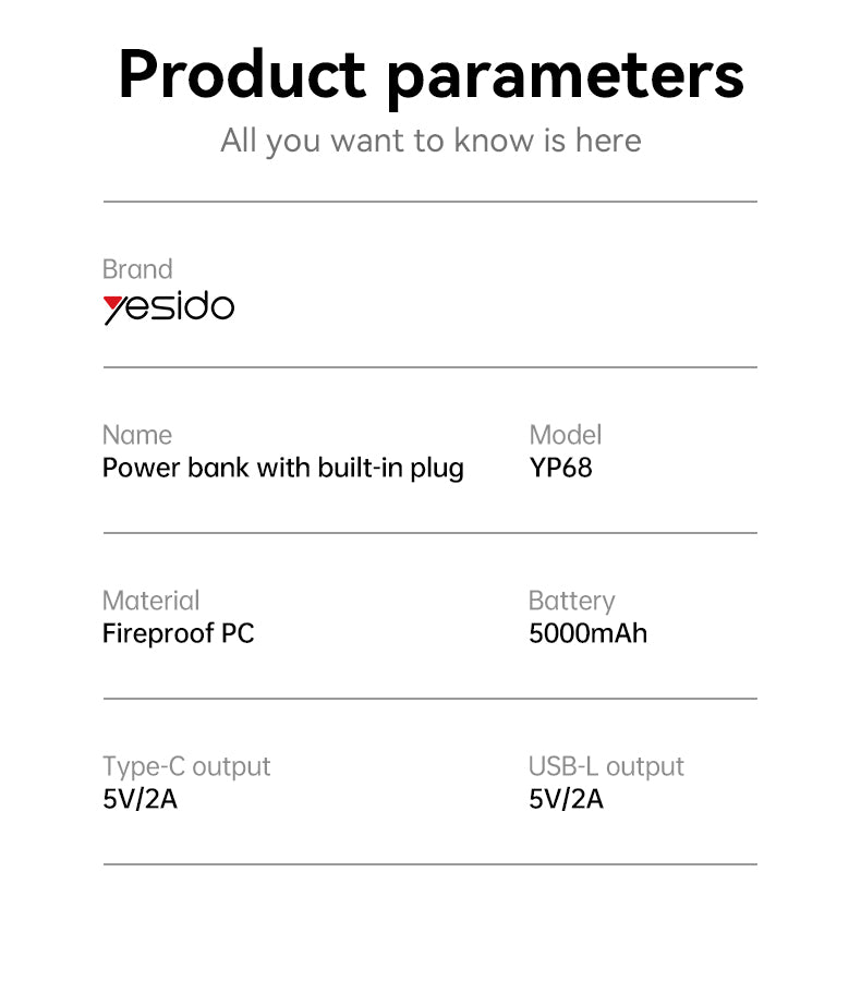 Power bank YESIDO YP68 BlACK