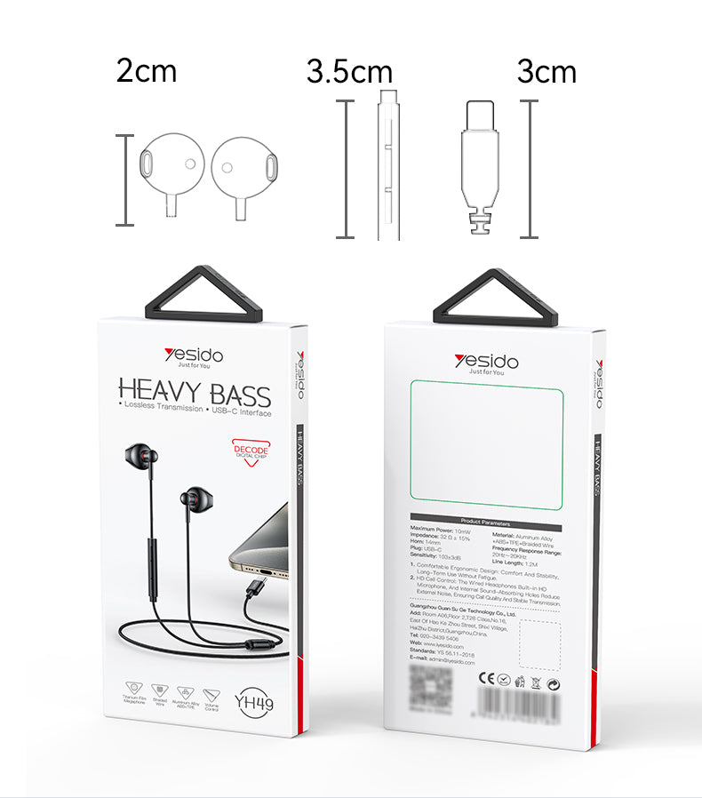 EARPHONE YESIDO YH49 BLACK