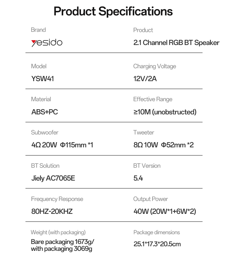 SPEAKER YESIDO YSW41 Black