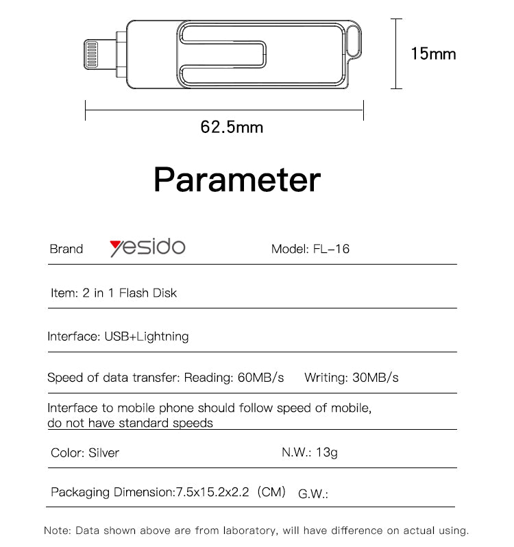 2 in 1  Lightning, USB-A,adapter memory stick FL16