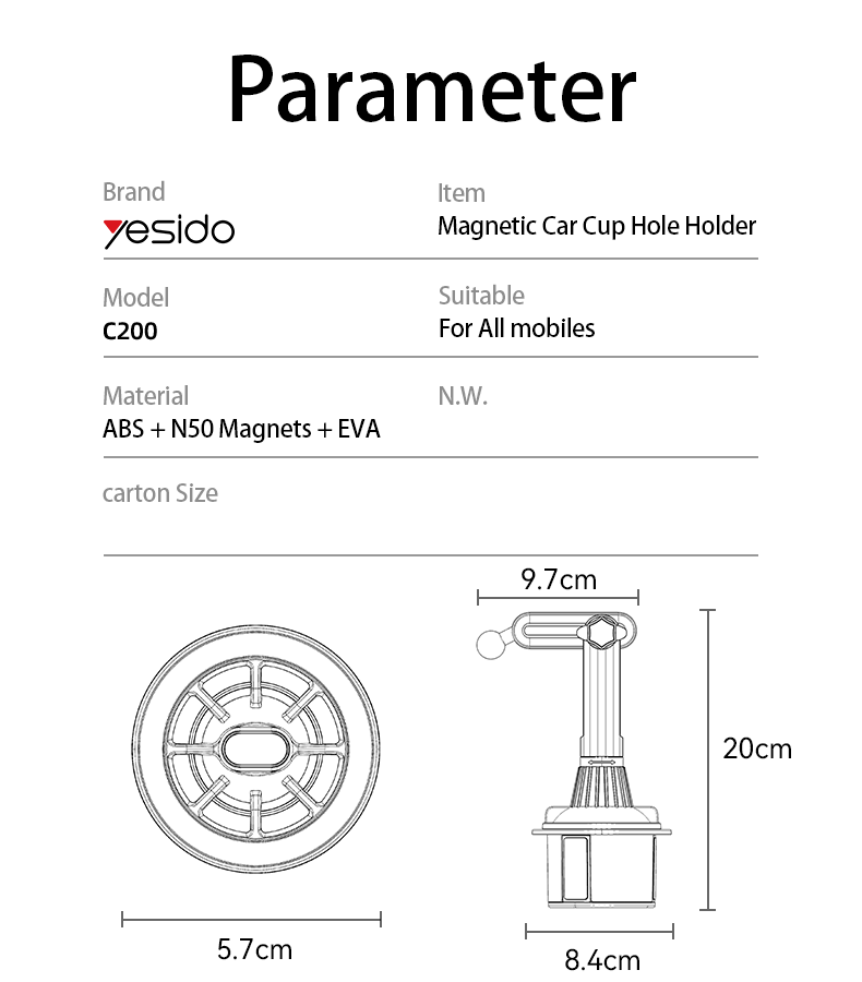 HOLDER YESIDO C200 BLACK