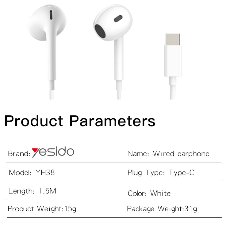 EARPHONE YESIDO YH38 White