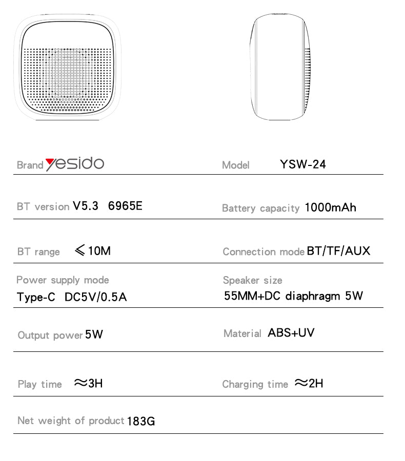 SPEAKER YESIDO YSW24 BLACK