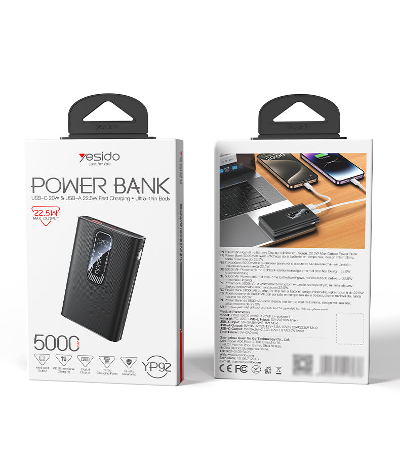 Power bank YESIDO YP91 GRAY