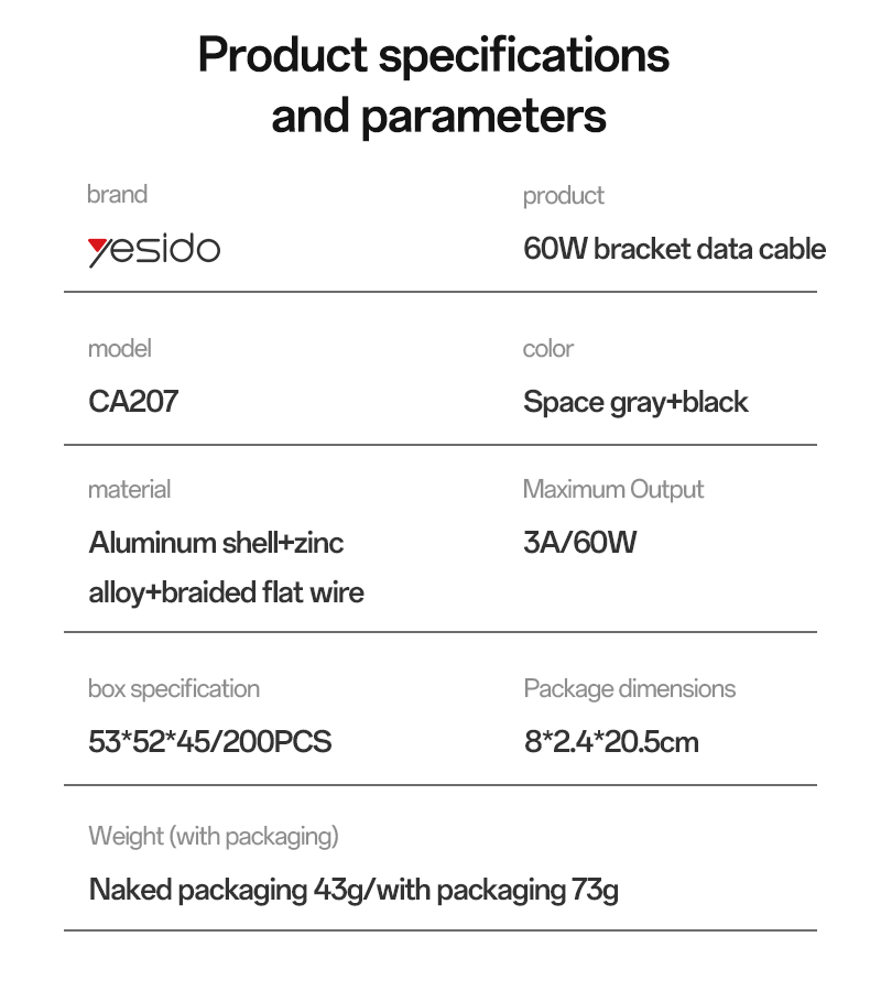 CABLE YESIDO CA207 Black