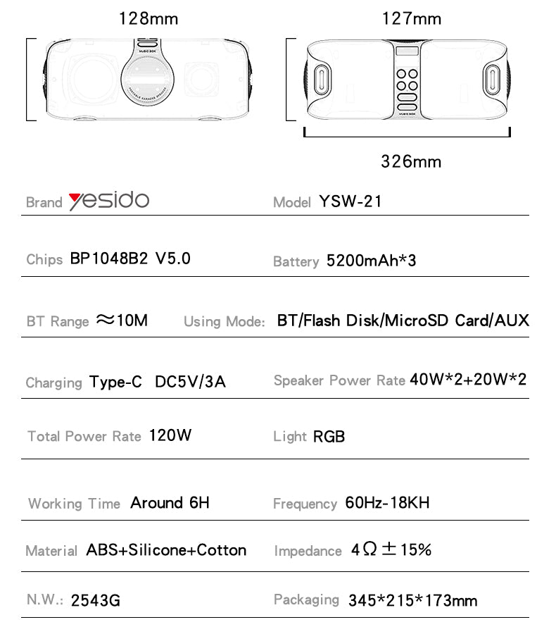 SPEAKER YESIDO YSW21 BLACK