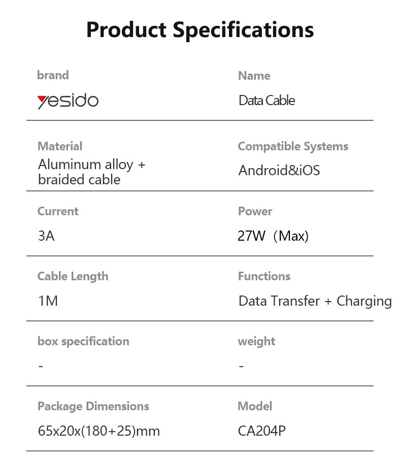 CABLE YESIDO CA204P BLACK