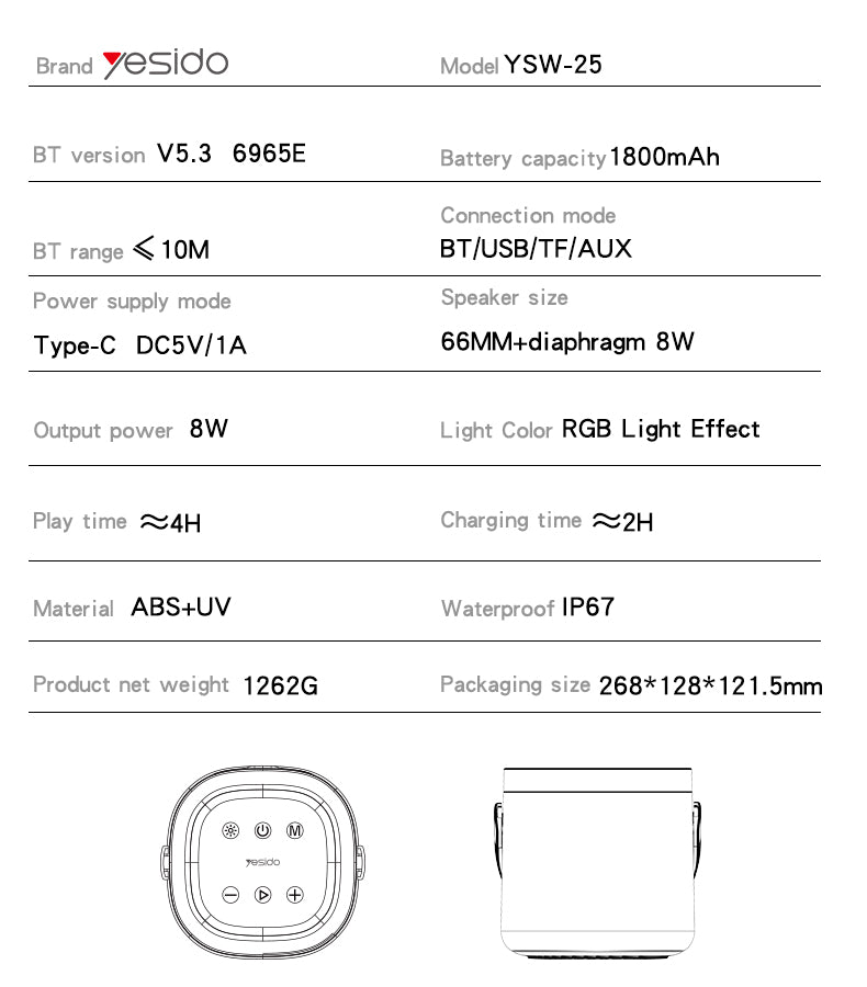 SPEAKER YESIDO YSW25 BLACK