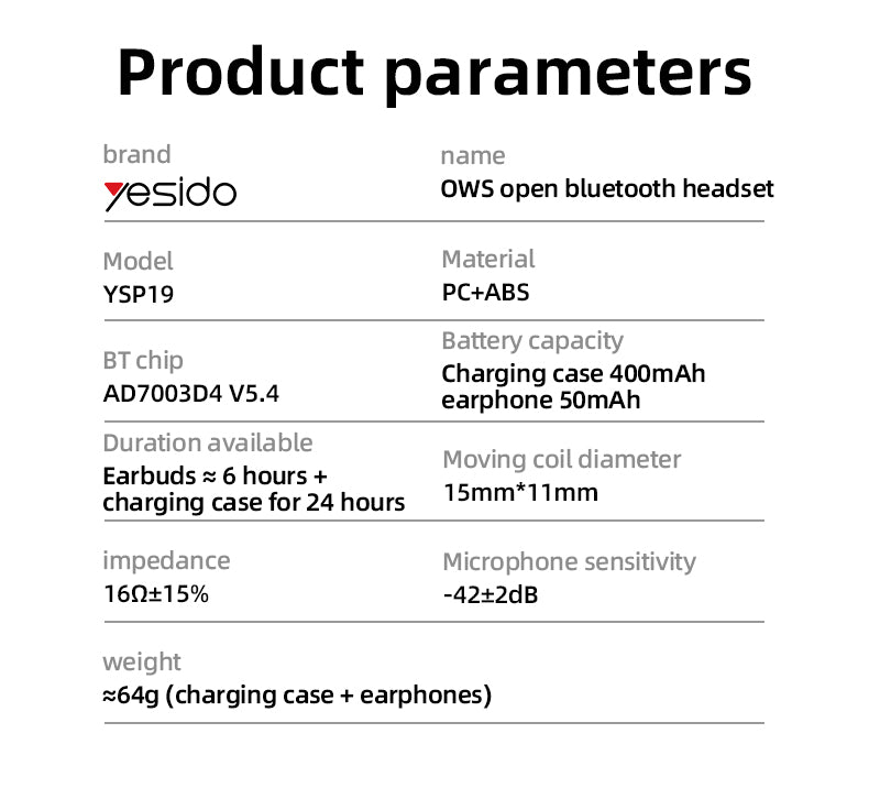 AIRPOD YESIDO YSP19 BLACK