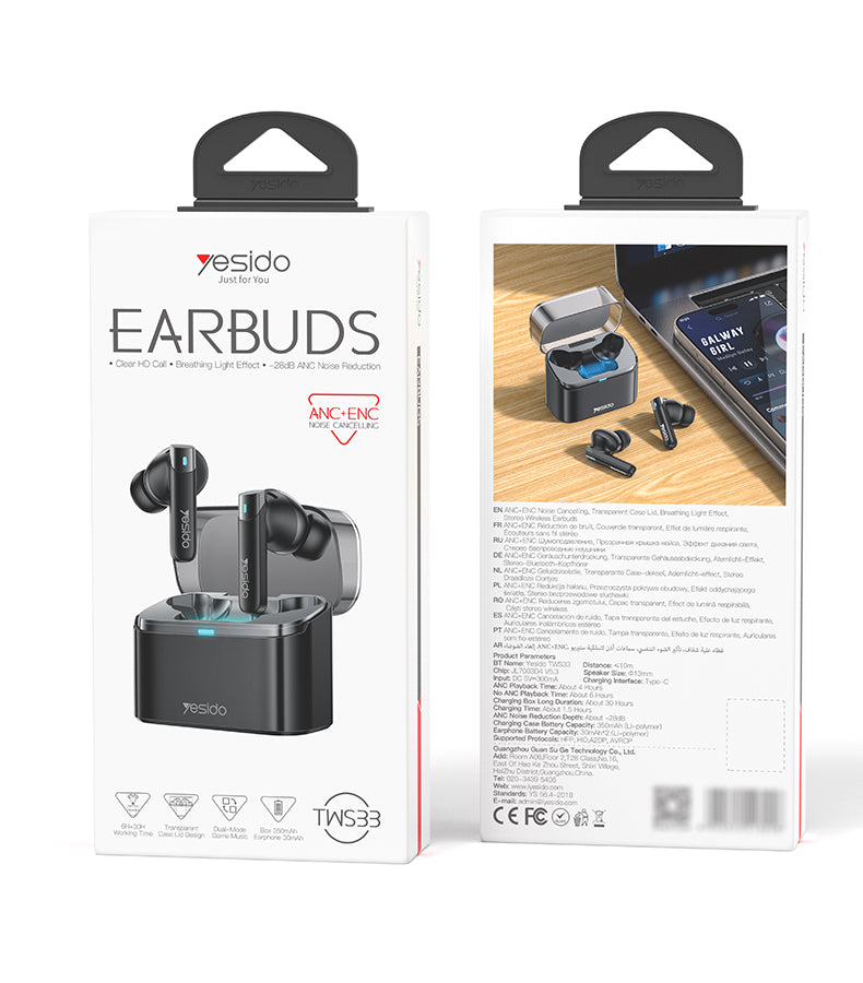 AIRPOD YESIDO TWS33 BLACK