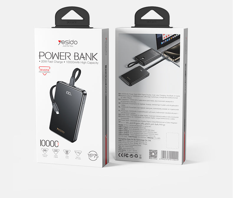 Power bank YESIDO YP75 BLACK
