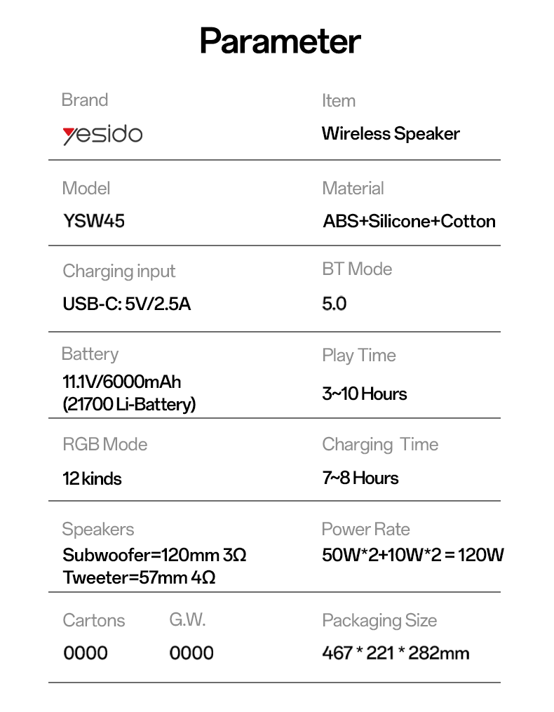 SPEAKER YESIDO YSW45 BlACK