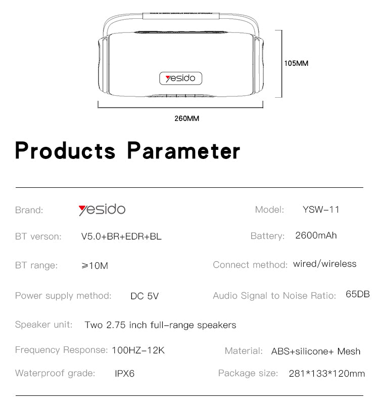 SPEAKER YESIDO YSW11 BLACK