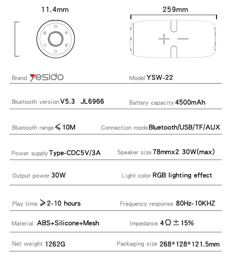SPEAKER YESIDO YSW22 BLACK