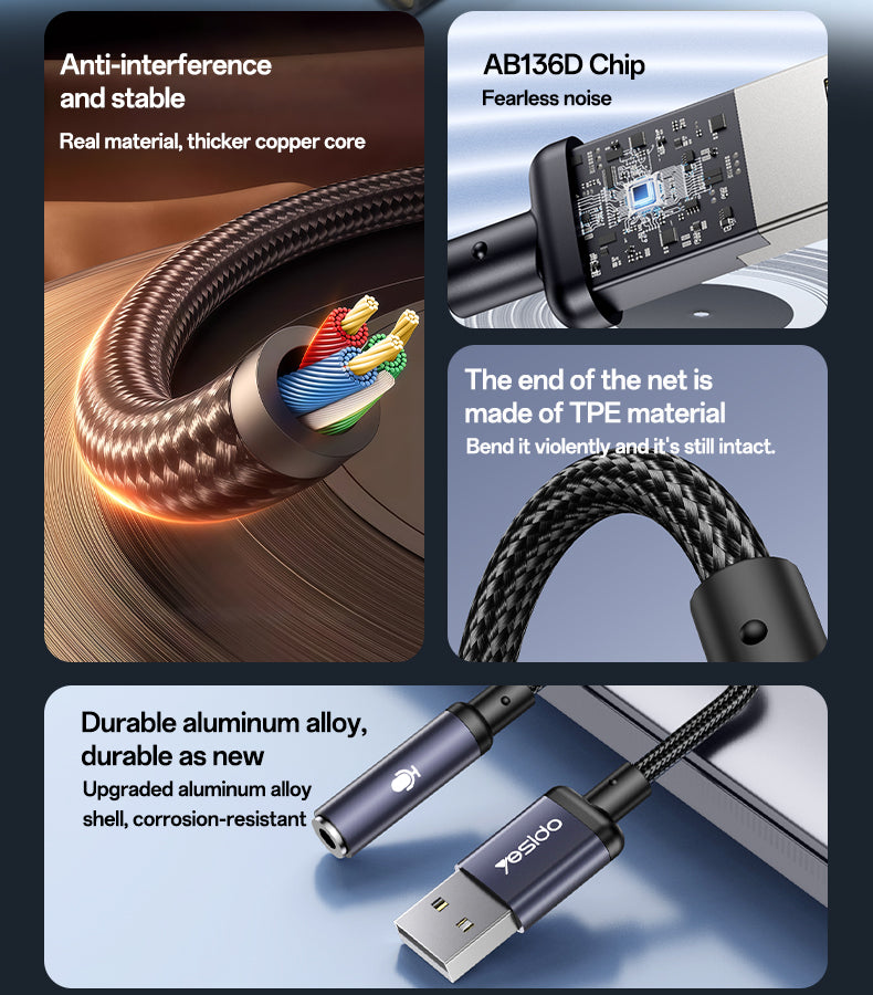 Aux cable YESIDO YAU46 BLACK