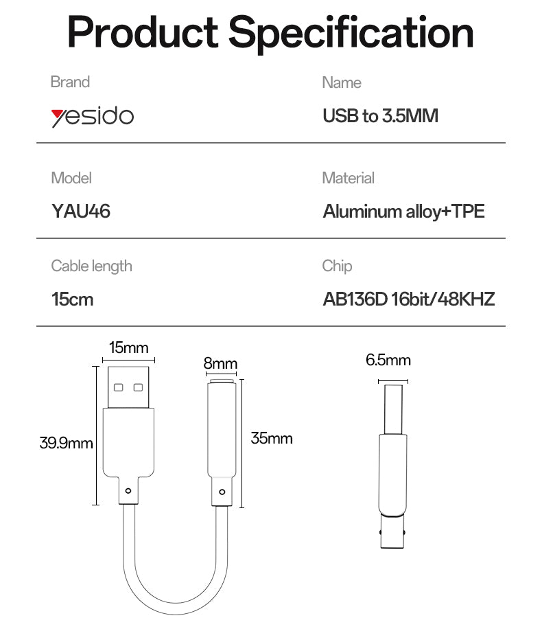 Aux cable YESIDO YAU46 BLACK