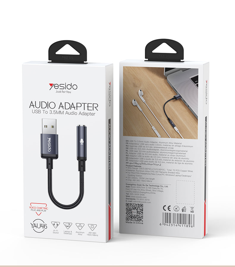 Aux cable YESIDO YAU46 BLACK