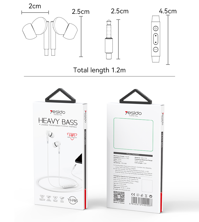 EARPHONE YESIDO YH46 White