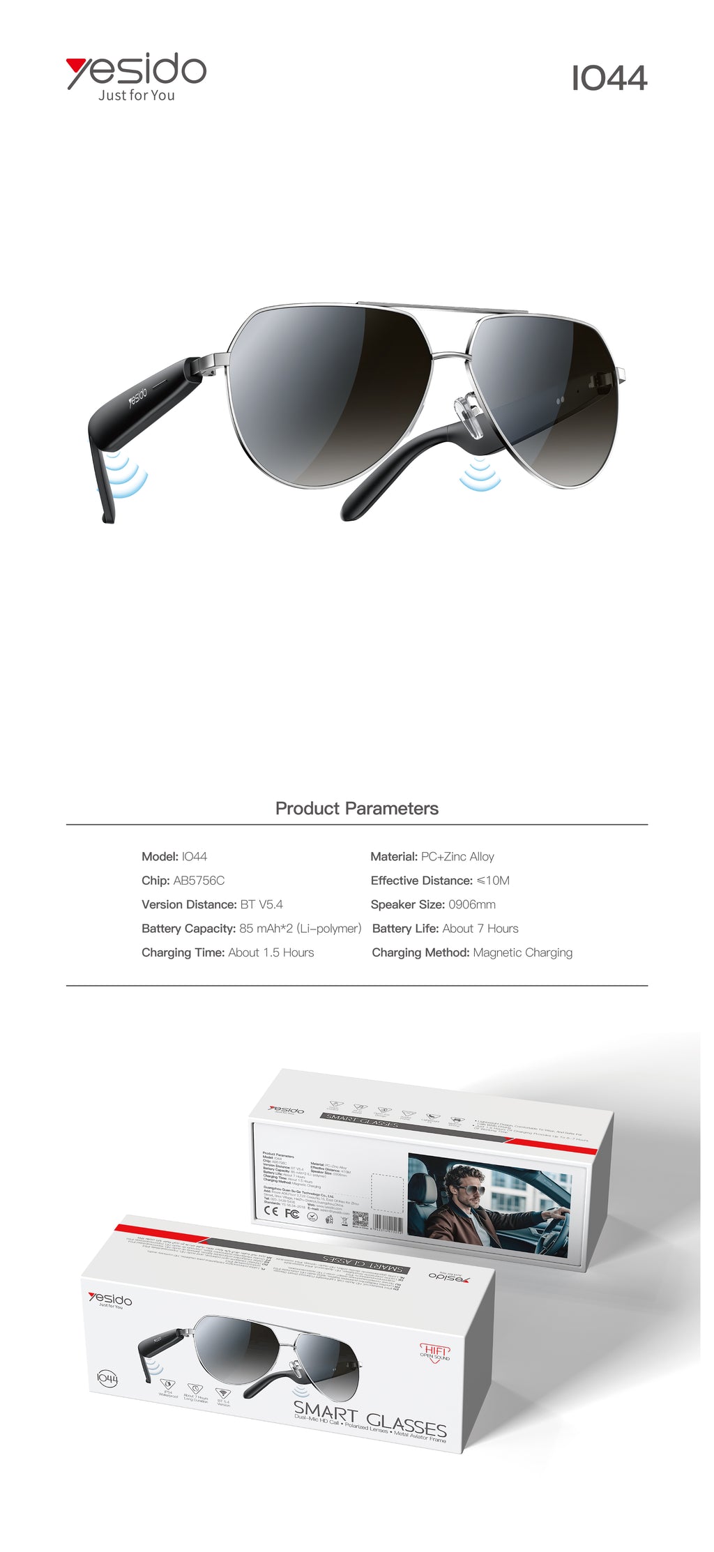 Smart Glasses YESIDO IO44 BLACK