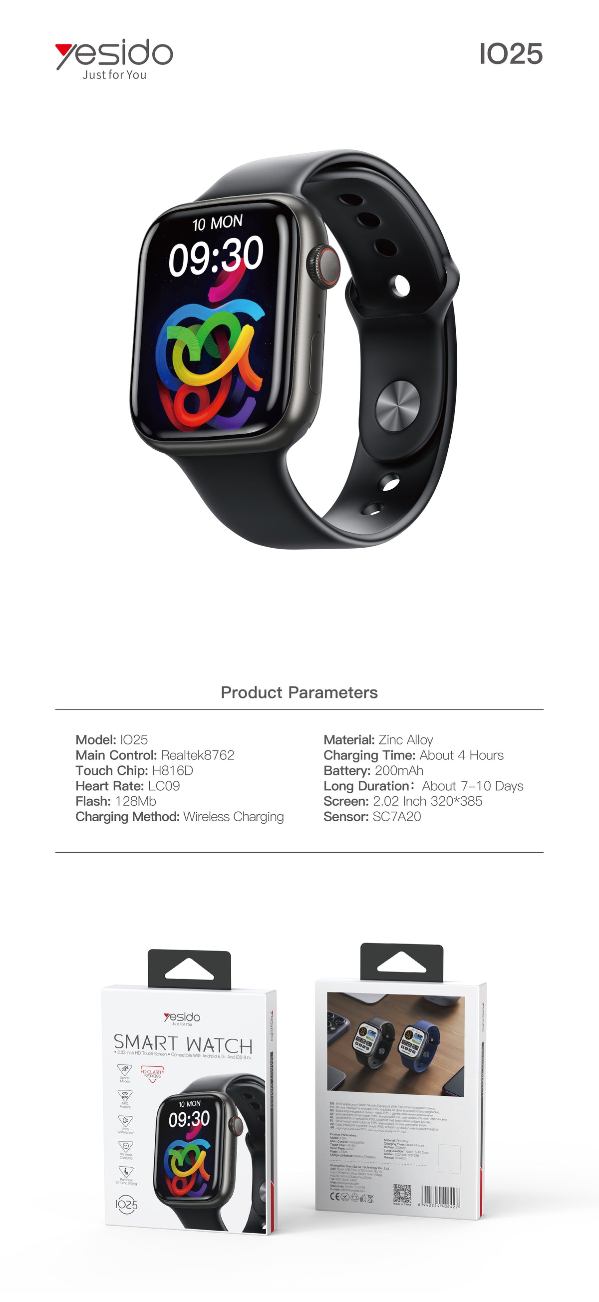 Sports Watch YESIDO IO25 BLACK