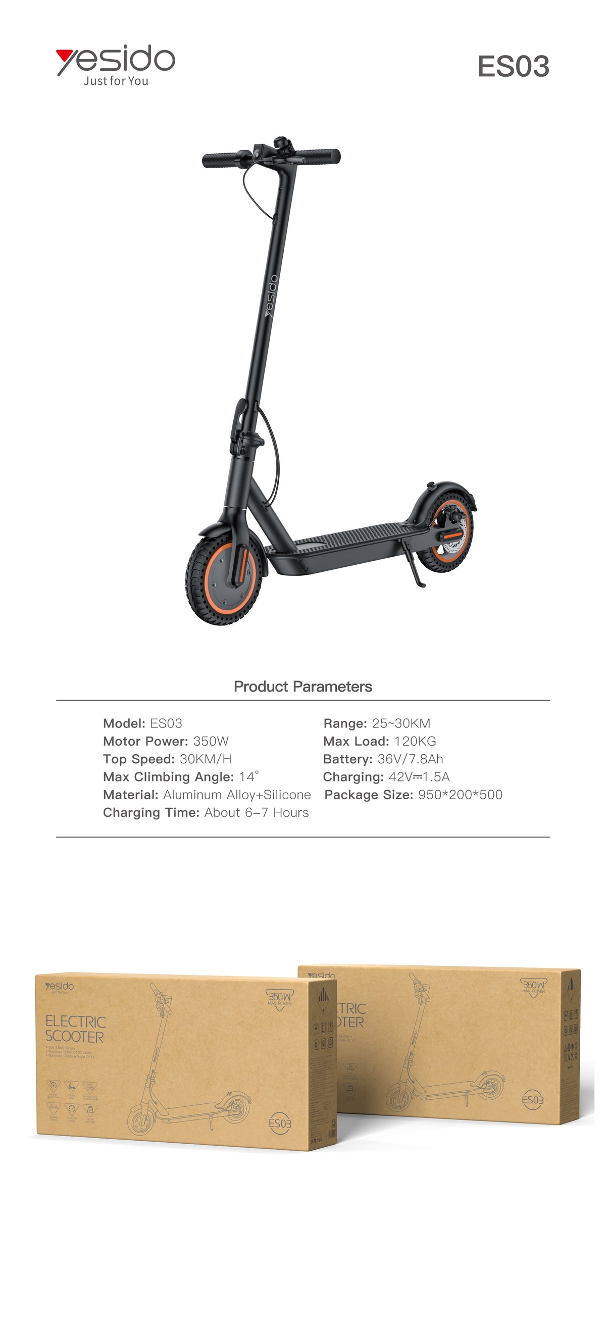 Electric Scooter YESIDO ES03 Black