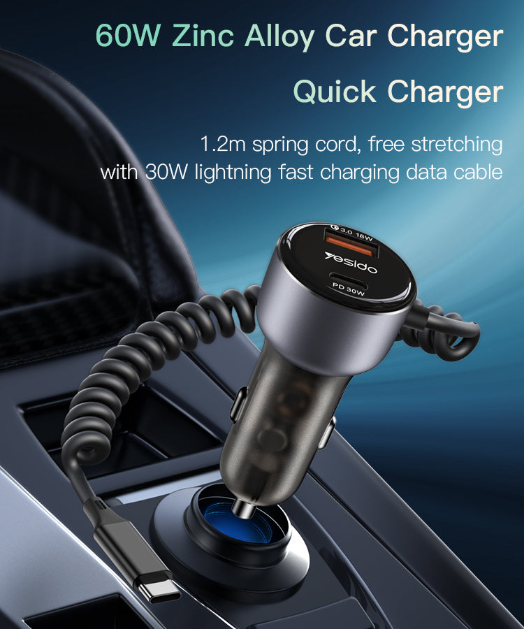 60W Fast Charging Car Charger(Built-in TC Cable) Y56