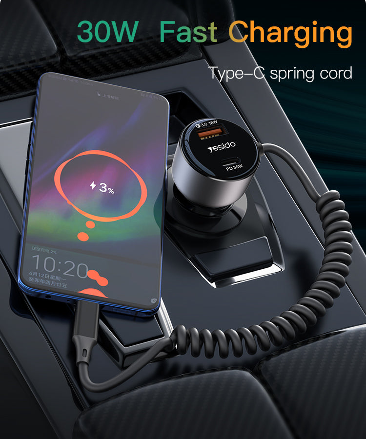 60W Fast Charging Car Charger(Built-in TC Cable) Y56