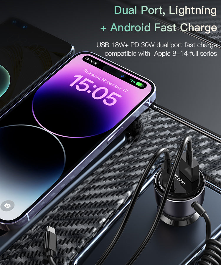 60W Fast Charging Car Charger(Built-in TC Cable) Y56