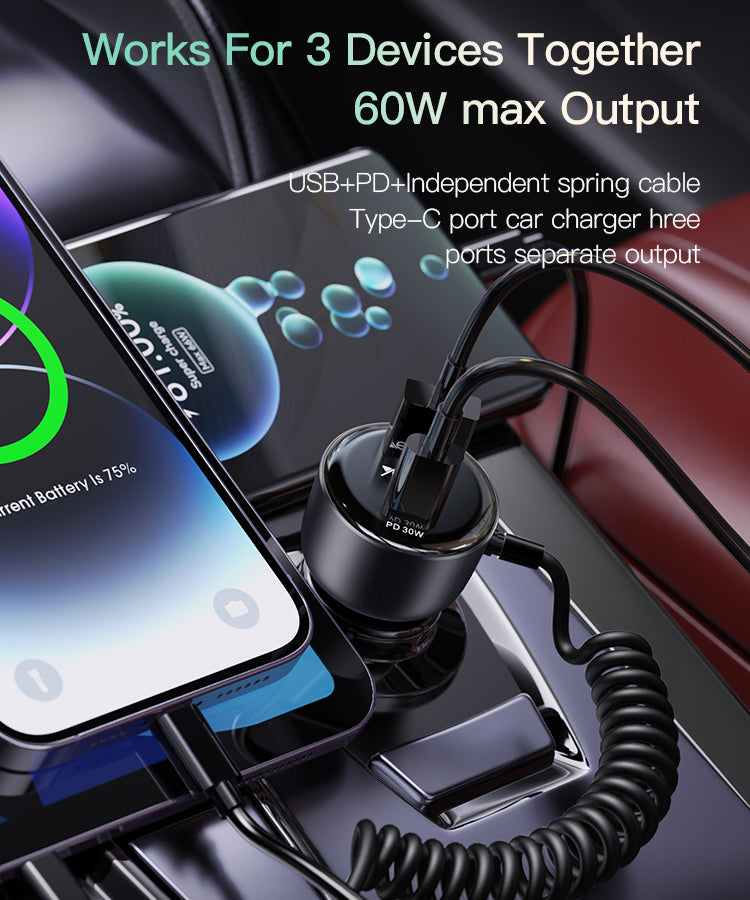 60W Fast Charging Car Charger(Built-in TC Cable) Y56