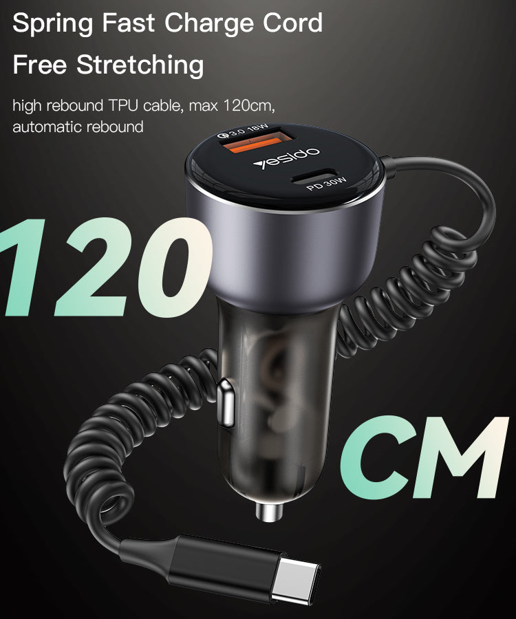60W Fast Charging Car Charger(Built-in TC Cable) Y56