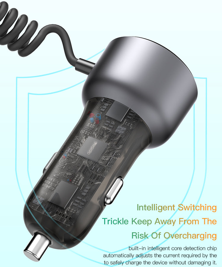 60W Fast Charging Car Charger(Built-in TC Cable) Y56