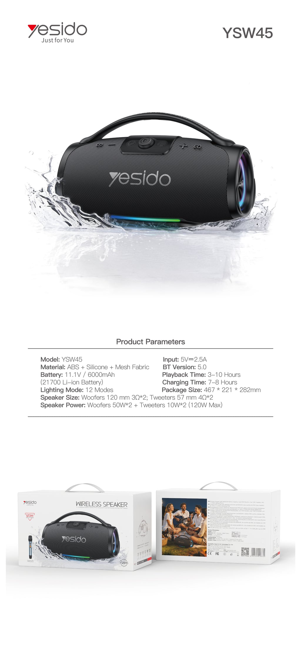 SPEAKER YESIDO YSW45 BlACK