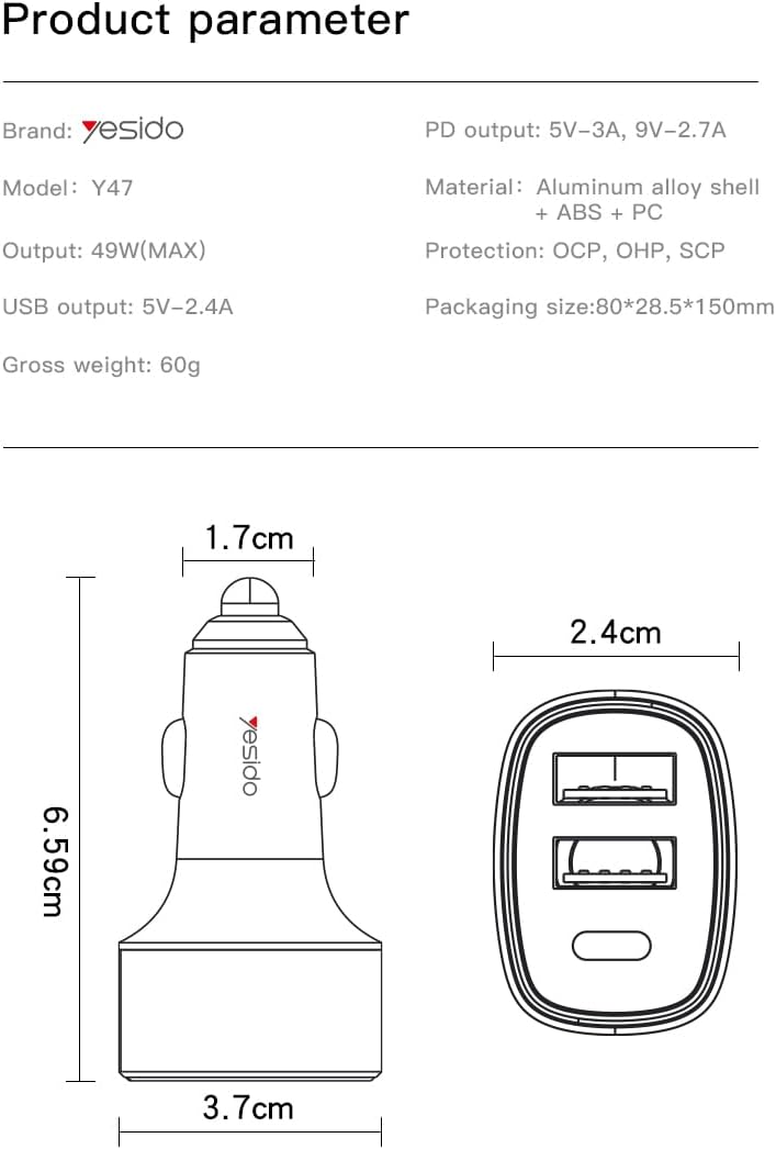 Car charger YESIDO Y47 BLACK