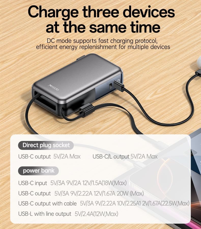 Power bank YESIDO YP90E GRAY