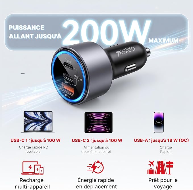 Car charger YESIDO Y59 BLACK