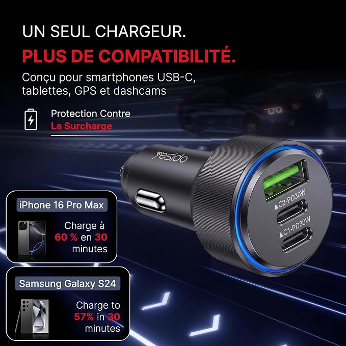 Car charger YESIDO Y50 BLACK