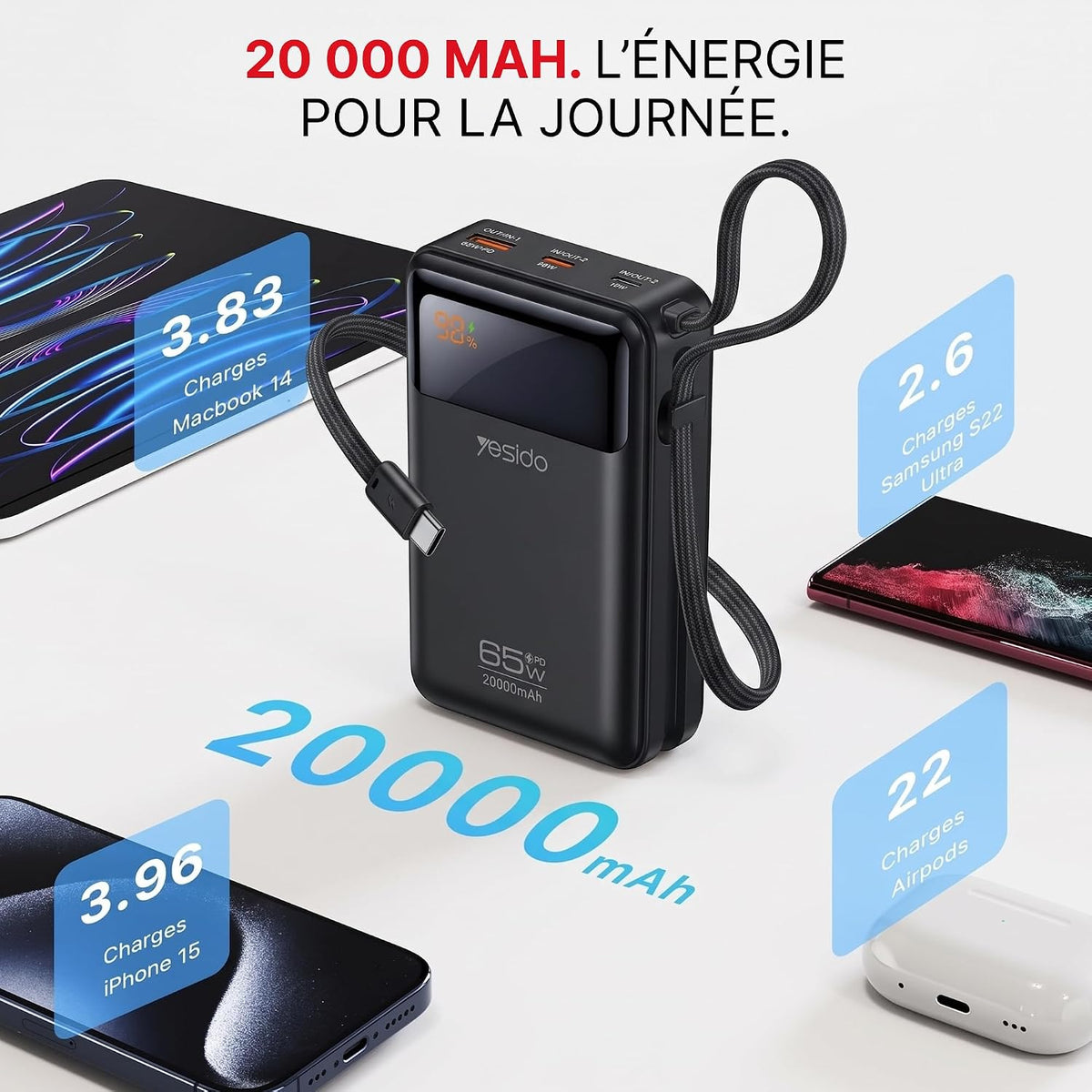 Power bank YESIDO YP97 BLACK