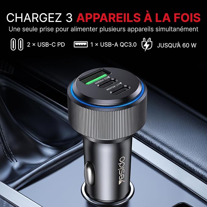 Car charger YESIDO Y50 BLACK