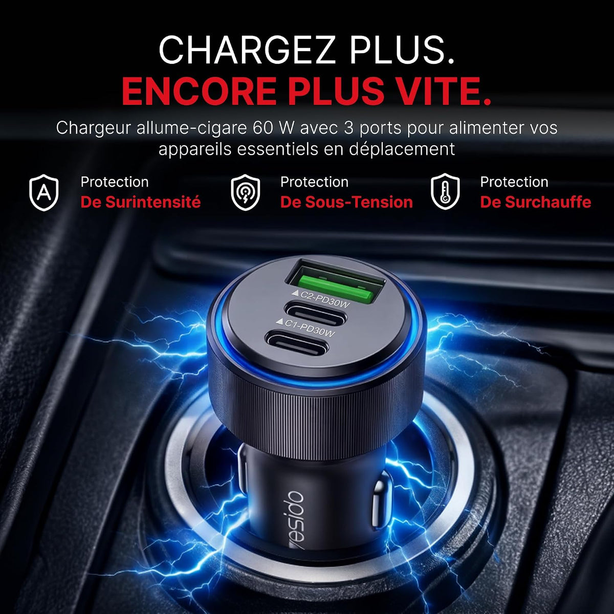 Car charger YESIDO Y50 BLACK