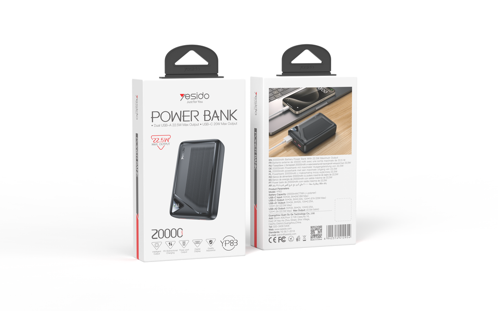 Power bank YESIDO YP83 BLACK