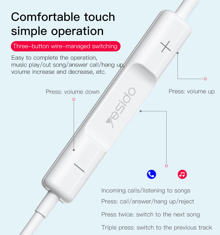EARPHONE YESIDO YH38 White