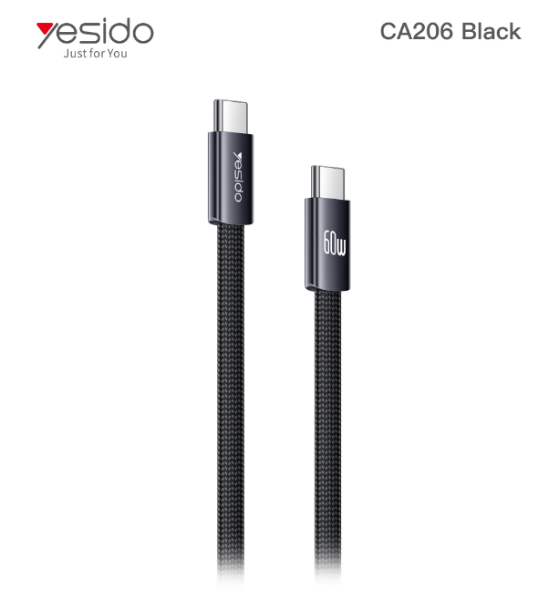 C-C 60W Braided Flat Data Cable CA206-black