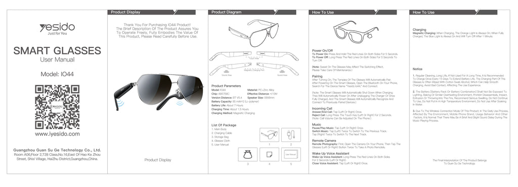 Smart Glasses YESIDO IO44 BLACK
