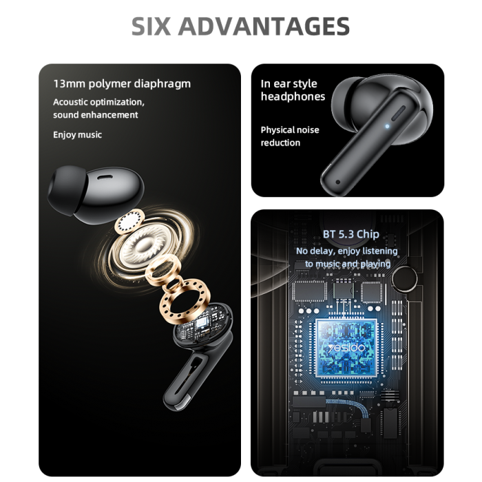 AIRPOD YESIDO TWS26 BLACK