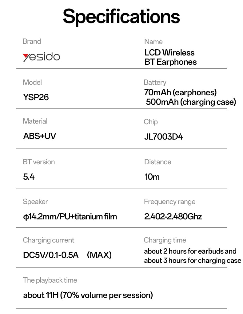 AIRPOD YESIDO YSP26 BLACK