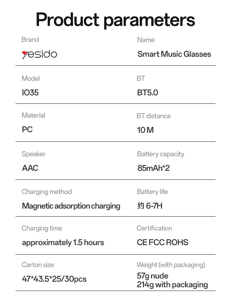 Smart Glasses YESIDO IO35 BLACK